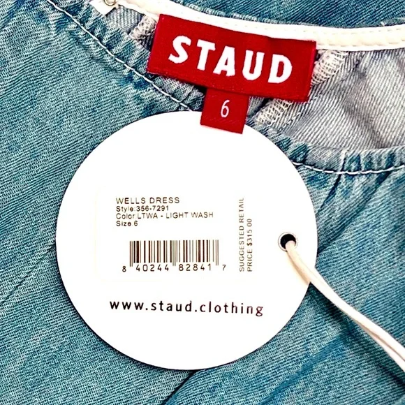 🌺🎉HP🎉🌺 NWT Staud Wells Midi Dress Light Wash Denim - Picture 16 of 16